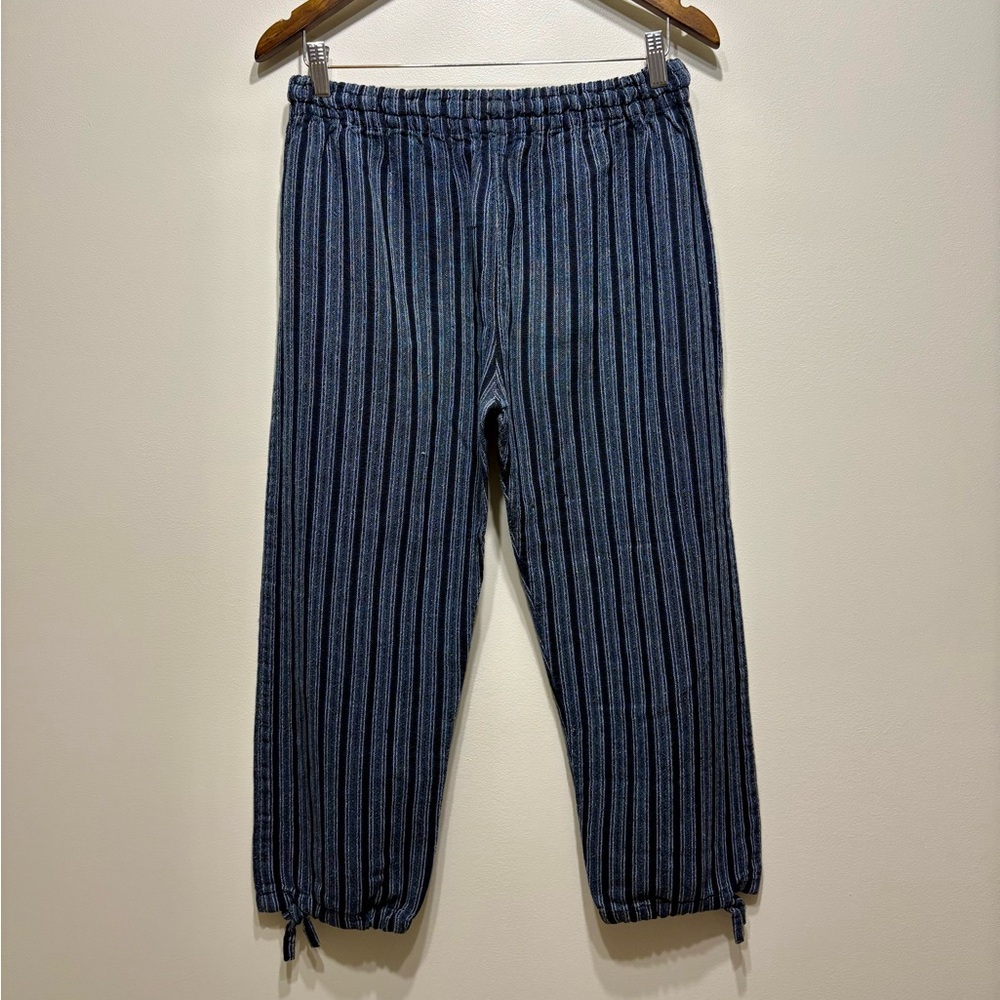 Vintage 90s Blue Striped High Rise Elastic Waist Crop Pants Women’s Medium - Picture 5 of 6